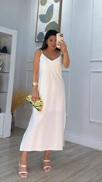 Vestido Midi Amplo Decote V Frontal E Posterior Luisa