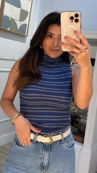 Blusa Regata Cavada Listrada Flavia Gola Média