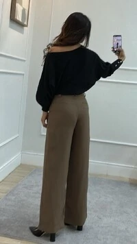 Calça Pantalona Brenda Cinto Faixa Fivela Dupla Dourada