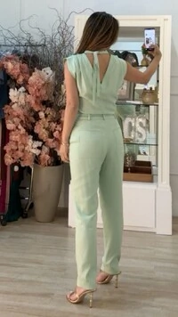 Calça Twill Botão Forrado Maysa Cinto Fino Encapado