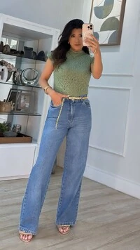 Blusa Tricot Com Entremeios Gola Alta Sandy Punhos E Barrado Ondulados