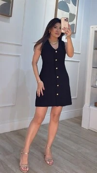 Vestido Curto Twill Gio Botões Dourados Frontais