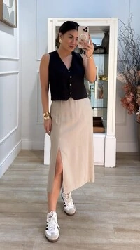 Saia Midi Viscose Tania Fenda Frontal