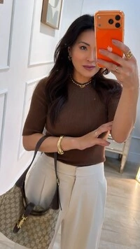 Blusa Canelada Gola Alta Yandra Manga 3/4