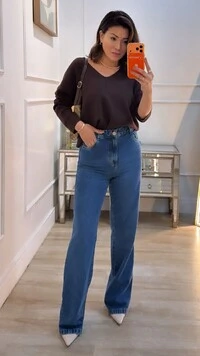 Blusa Tricot Ampla Decote V Paola Mangas Longas