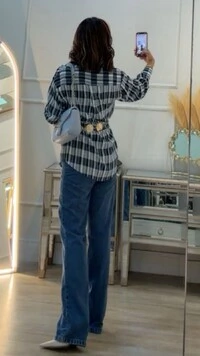 Camisa Xadrez Júlia Mangas Longas Punhos Largos
