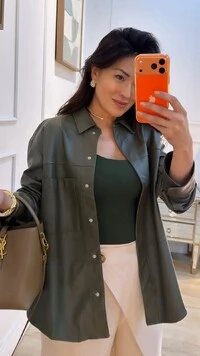 Maxi Camisa Couro Eco Luiza Bolso Único Frontal