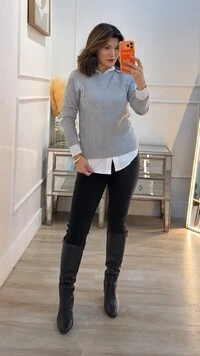 Blusa Tricot Texturas Em Losango Mirella Trançado Diagonal