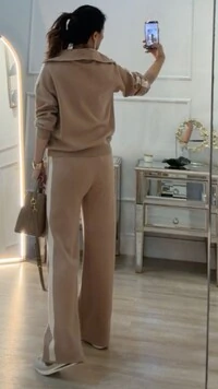 Calça Pantalona Tricot Carol Faixa Lateral