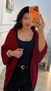 PRÉ-VENDA DATA ESTIMADA DE ENVIO DIA 22/05 Kimono Tricot Vazado Fabi Mangas 3/4