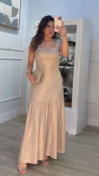 Vestido Longo Fio De Brilho Pietra Decote Coração