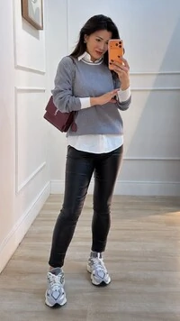 Calça Skinny Couro Eco Babi Botão Frontal