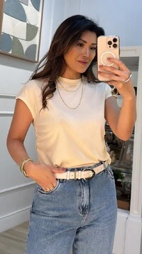 Blusa Ampla Steff Canelada Com Detalhes Texturizados