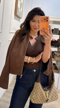 Jaqueta Suede Gola Alta Amora Botões E Zíper Prata