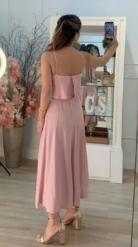 Vestido Midi Mescla Evasê Antonella Cinto Faixa Fivela Flores Duplas Douradas