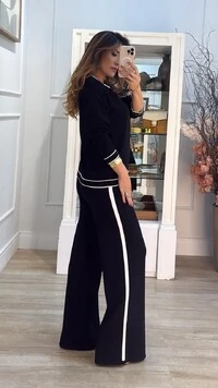 Conjunto Tricot Ingrid Blusa Mangas Longas E Calça Faixa Lateral