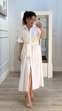 PRÉ-VENDA ENVIO ESTIMADO 25/11 Vestido Chemise Midi Com Cinto Faixa Marie