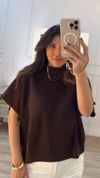 Blusa Ampla Tricot Priscila Gola Alta Canelada