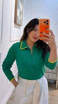 Blusa Tricot Gola Polo Amy Botões Frontais