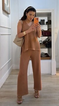 Conjunto Tricot Maithe Blusa Regata Alongada E Calça Pantalona