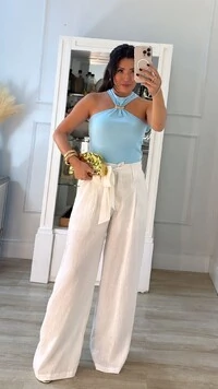 Blusa Regata Cavada Canelada Karina Detalhe Fivela Dourada Frontal