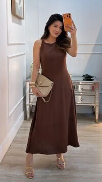 Vestido Detalhe Dourado Na Alça Elise Recorte Assimétrico