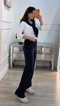 Calça Pantalona Moletinho Vanessa Pala Com Amarração