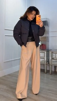 Casaco Bomber Nylon Megan Gola Alta Forro Ovelhinha