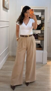 Calça Pantalona Sarah Pregas Frontais