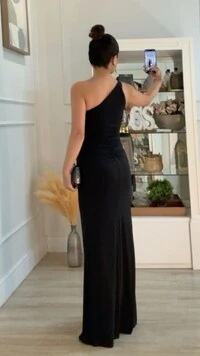 Vestido Longo Detalhe Em Paetê Catarina Fenda Frontal