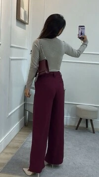 Calça Pantalona Brenda Cinto Faixa Fivela Dupla Dourada