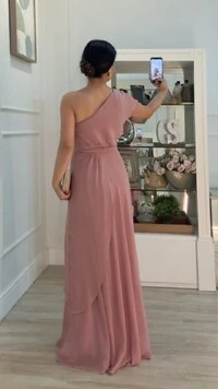 Vestido Longo Capa Lateral Adriele Com Cinto Faixa