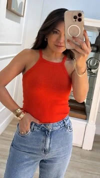 Blusa Regata Olivia Malha Canelada Decote Quadrado