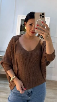 Twin Set Tricot Sheyla Com Entremeios Blusa Regata & Cardigan