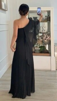 Vestido Longo Crepe Ombro Único Sophia Cinto Faixa