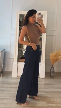 Blusa Regata Canelada Gola Alta Andréia Dupla Faixa Lateral