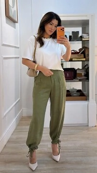 Calça Jogger Viscose Com Linho Nanda Pregas Frontais