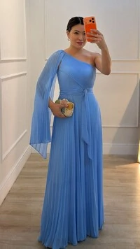 Vestido Longo Plissado Ombro Único Chloe Cinto Faixa