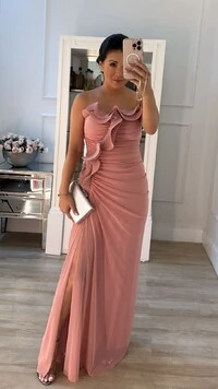 Vestido Longo Tulê Gabriella Tomara Que Caia Com Babados