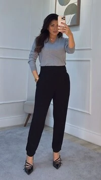 Suéter Tricot Decote V Hannah Mangas Longas