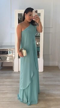 Vestido Longo Capa Lateral Adriele Com Cinto Faixa