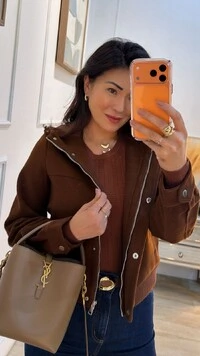 Jaqueta Casaco Curto Chiara Lã Batida Com Botões De Pressão