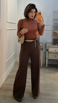 Calça Pantalona Alfaiataria Cecilia Cinto Fivela Larga Dourada
