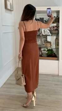 Vestido Midi Alças Finas Opcionais Britney Cinto Franzido