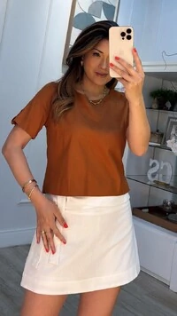 Blusa Morgan Mangas Curtas Com Martingale E Botão Marmorizado