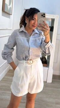 Camisa Mesclada Erika Detalhe Frontal Renda Vazada