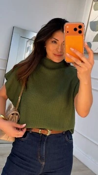 Blusa Tricot Ampla Giulia Gola Alta Enrolado