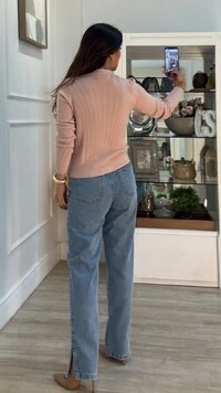 Cardigan Curto Canelado Rayane Bolsos Quadrados Frontais