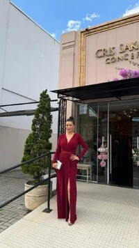 Vestido Longo Mangas Longas Jamile Cinto De Paetê