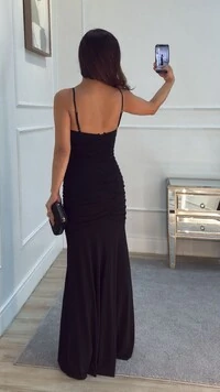 Vestido Longo Decote V Ariel Detalhe Franzido